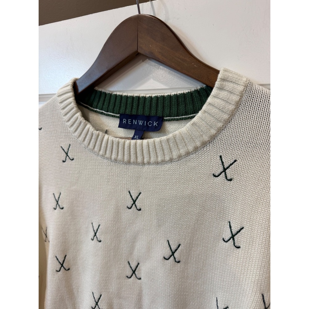 Renwick Ivory Allover Clubs Sweater Golf Embroidered XL New Preppy Country Club - Picture 4 of 9